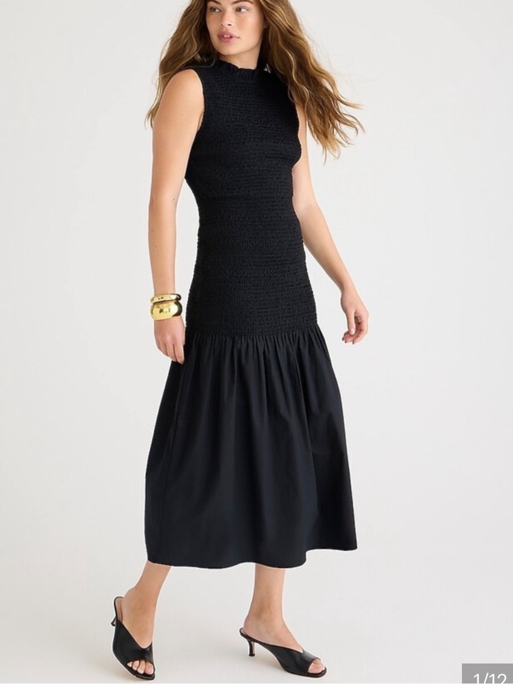 J. Crew Organic Cotton Black Smocked Drop-Waist Dress